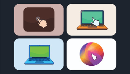 Hand Cursor Tapping on Laptop Screen and Abstract Circle