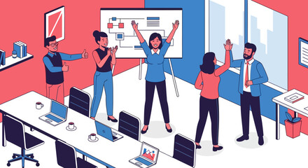 Team Celebrating Success in Modern Office Environment.