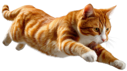 Ginger Cat's Graceful Leap: A vibrant ginger cat, radiating energy and agility, captured mid-leap. The scene encapsulates the animal's natural athleticism and playful spirit.