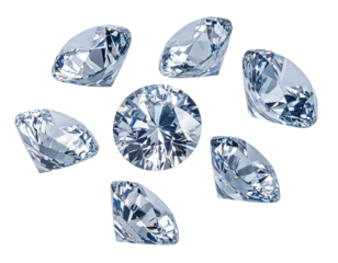 A stunning composition featuring eight brilliant-cut gemstones, sparkling against a black backdrop