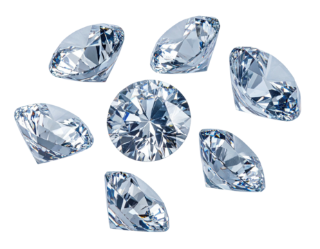 A stunning composition featuring eight brilliant-cut gemstones, sparkling against a black backdrop