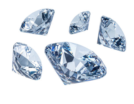 Group of clear, sparkling, faceted gems with many glistening sides against a black background