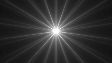 Twinkling star flare animation with glowing white light rays bursting from the center. Abstract optical glow effect featuring flickering lens flares and dynamic motion overlay on a dark background. 4K - Powered by Adobe
