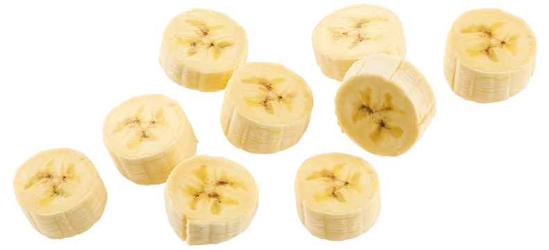 Flying delicious banana slices cut out