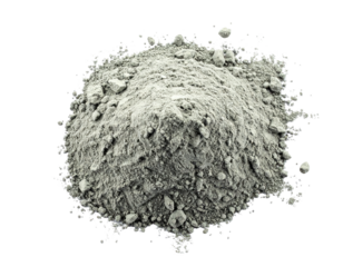 Close-up shot of a pile of gray powder, possibly cement or similar material, on black background