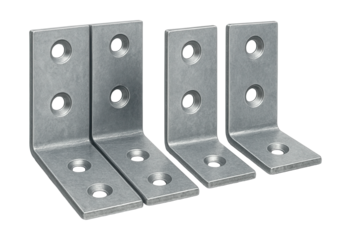 Galvanized steel corner brackets for reinforcing wooden furniture joints in DIY projects.