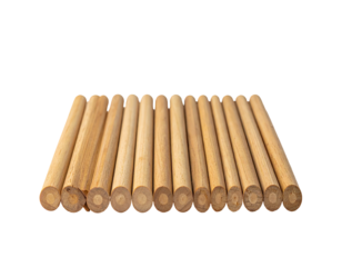 Row of cylindrical wooden dowels cut at one end