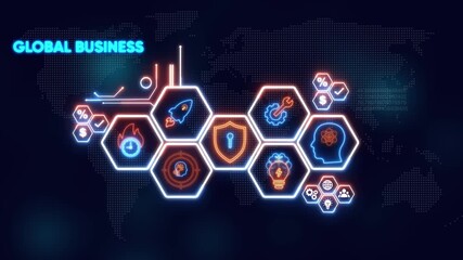 Global business network with digital icons and world map technology - Powered by Adobe