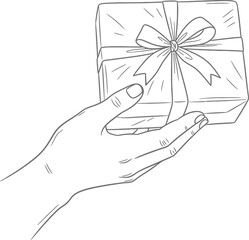 Hand offering a wrapped present with a bow celebration gift giving surprise moment