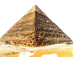 Stone pyramid structure in bright sunlight, isolated against a transparent or black background