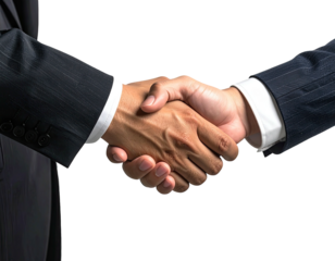 A firm handshake between two people in suits symbolizing business agreement