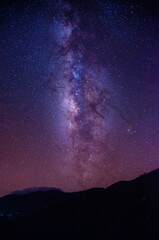 Landscape with Milky way galaxy over Rice fields on terraced in Mu Cang Chai, Vietnam. Night sky with stars. Long exposure photograph.