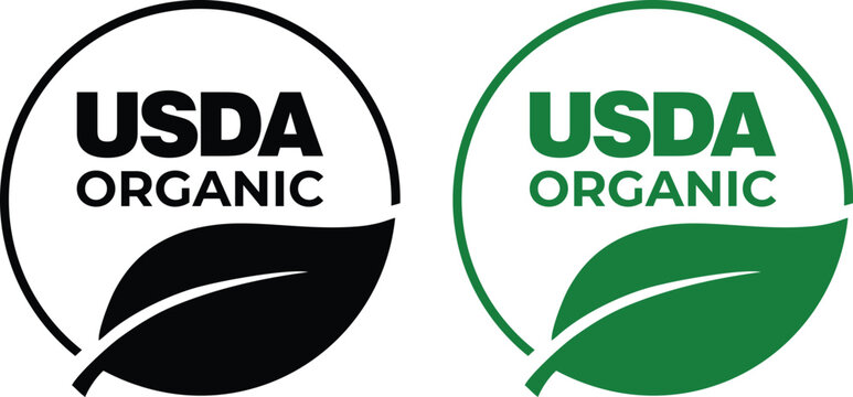 USDA Organic Label Icons - Black and Green Vector Symbols for Food Packaging and Product Marketing