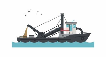 Obraz premium Industrial dredger ship for sand mining and waterway excavation.