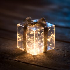 Gift box with glowing magical light inside holiday concept