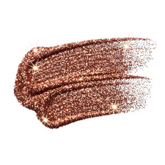 A dynamic, irregular brush stroke of lustrous rose gold and copper glitter with star highlights, isolated on transparent, capturing vibrant luxurious movement concept.