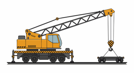 Obraz premium Yellow Crane Lifting Heavy Load in Construction Site Illustration.