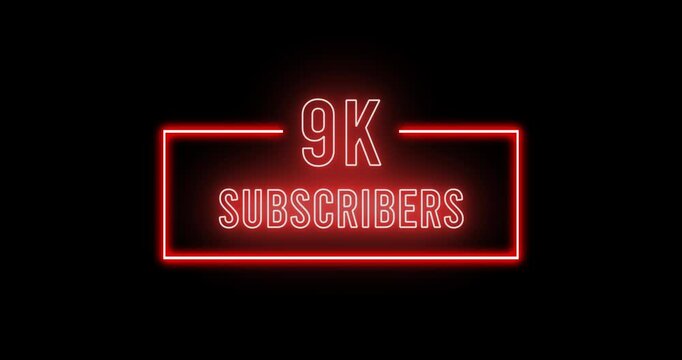 9K Subscribers Neon Glow Celebration | YouTube Growth Animation on Black Background