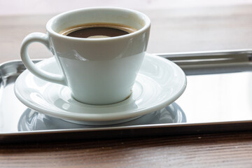 Close-Up of Americano Coffee in a Large White Mug
