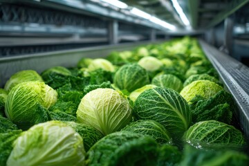 Fototapeta premium Industrial Cabbage Washing Process in Plant
