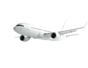 Fototapeta premium Sleek, white passenger aircraft in mid-flight, angled slightly from the side against a void