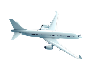 Side view of a white passenger airplane against a black background, realistic illustration