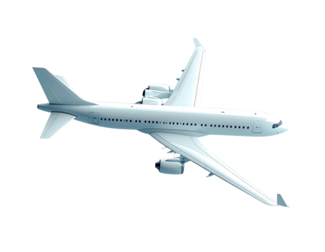 Side view of a white passenger airplane against a black background, realistic illustration