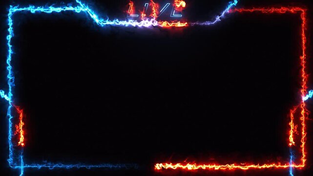 dynamic glowing blue and red electric energy streaming frame overlay for gaming and live content