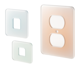 Translucent plastic cover plates let wall colors subtly shine through, ideal for chic
