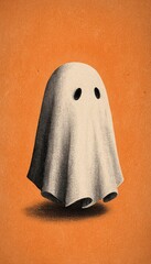 Retro Halloween ghost illustration, cute vintage style cloth ghost