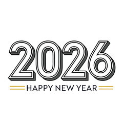 Elegant happy new year 2026 greeting card design isolated on white background festive banner with numbers and text for holiday celebration in minimalist style