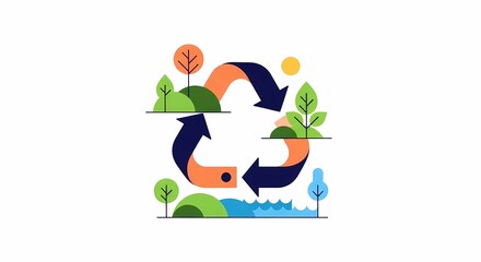 Fototapeta premium Colorful Eco-Friendly Recycling Symbol with Arrows and Nature Elements Representing Environmental Sustainability Concept