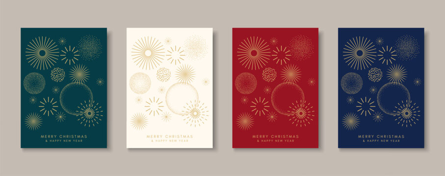 Festive fireworks on white, blue, and red backgrounds. Vector illustration.