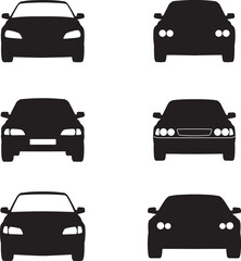 Collection of black car silhouettes viewed from the front on a white background