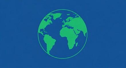 Minimalist Blue and Green Earth Illustration on Blue Background Showcasing Continents for Educational and Environmental Use