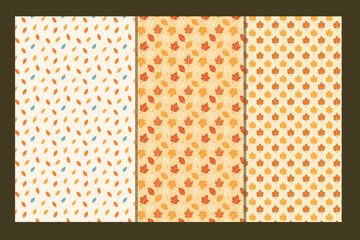 Autumn seamless leaf pattern background, fall foliage texture, orange, yellow maple leaf vector design