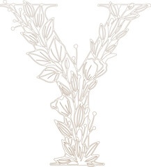 Floral Monogram Letter Y  Elegant Botanical Vector Typography with Leaves and Flowers
