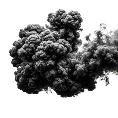 Immense black and dark grey smoke cloud, turbulent swirl, coiling tendrils, dramatic high-contrast studio lighting, seamless light grey, concept of raw power and volatility