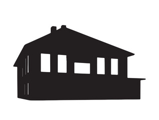Rectangle house in silhouette full white background.