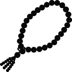 Black prayer beads with tassel on white background