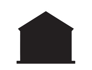 Square house in silhouette full white background.