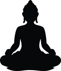 Black silhouette of Buddha meditating in lotus pose
