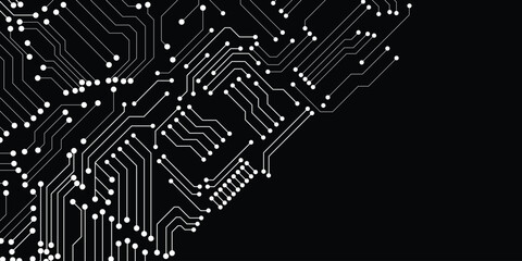 White circuit connection on black background. High-tech circuit board connection system. futuristic digital innovation background.