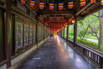 Buddha statues along the corridor lead to Bai Dinh pagoda, one of the largest in the south east Asia in Ninh Binh, Vietnam