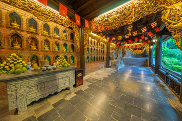 Buddha statues along the corridor lead to Bai Dinh pagoda, one of the largest in the south east Asia in Ninh Binh, Vietnam