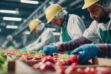 Skilled Warehouse Workers Packing Vegetables