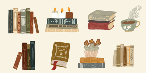 Hand drawn illustration of stacked books