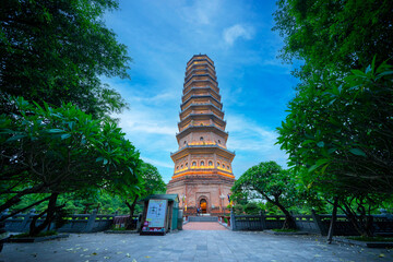 Bai Dinh Pagoda, Ninh Binh, the biggest buddhist temple complex in Vietnam, tourist religious travel destination. Scenic karst landscape.