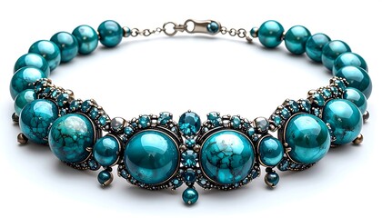 Elegant turquoise and metallic necklace with multiple spherical gemstone beads