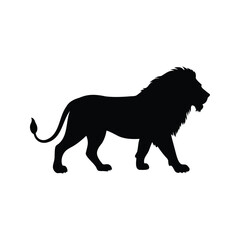 Striking silhouette of a majestic male lion walking confidently in the wild, lion walking silhouette vector illustration
